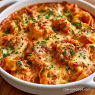 Lighter Alfredo Marinara Tortellini Bake