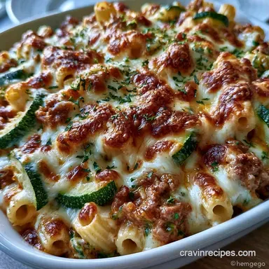 Baked Ziti With Zucchini and Ground Beef Recipe Card