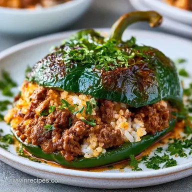 Beef Stuffed Poblanos in 50 Minutes Recipe Card