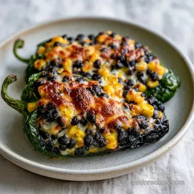 Black Bean Poblanos with Pepper Jack Recipe Card