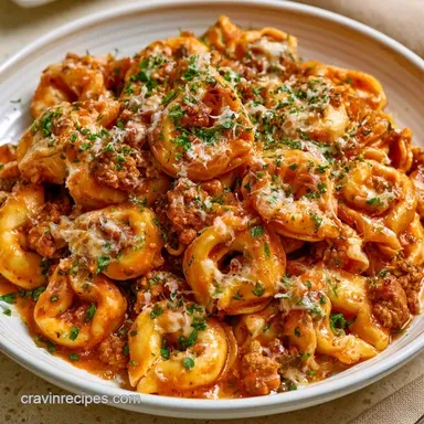 Cheesy Crockpot Tortellini with Sausage Recipe Card