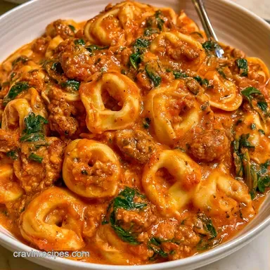Creamy Crockpot Tortellini with Sausage Recipe Card