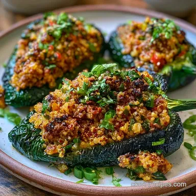 Easy Beef Stuffed Poblanos Recipe Card
