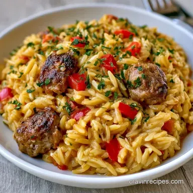 One-Pan Italian Sausage Orzo Bake Recipe Card