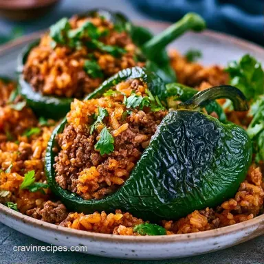 Stuffed Poblanos with Ground Beef Recipe Card