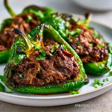 Smoked Poblano Peppers with Brisket Recipe Card