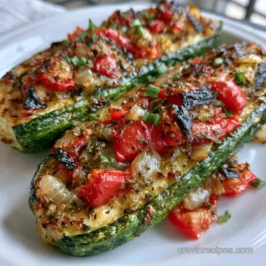 Stuffed Zucchini Boats for 4 Servings Recipe Card