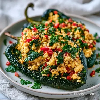 Tofu Stuffed Poblanos for 4 Servings Recipe Card
