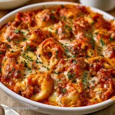 Tortellini Ground Beef Cream Cheese Bake Recipe Card