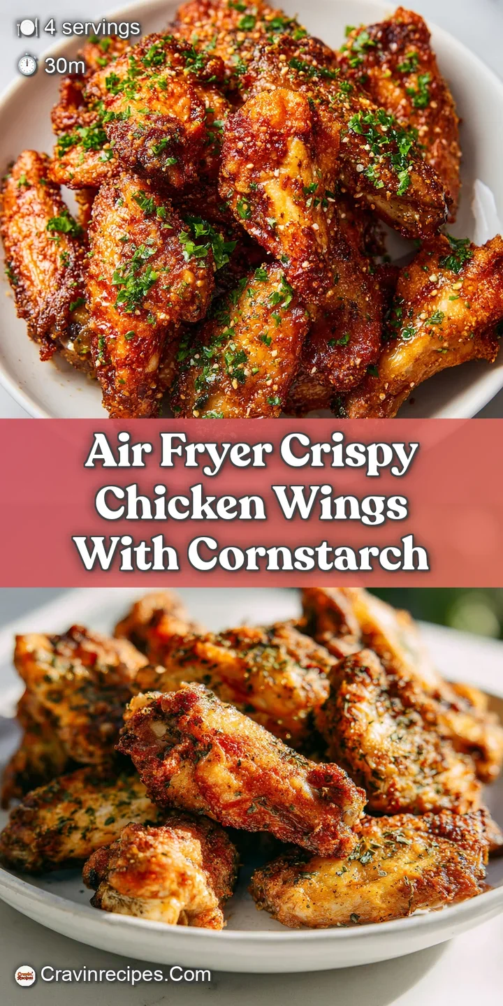 Close-up on glistening, crispy air fryer chicken wings. The skin crackles with texture, promising a savory and satisfying ...