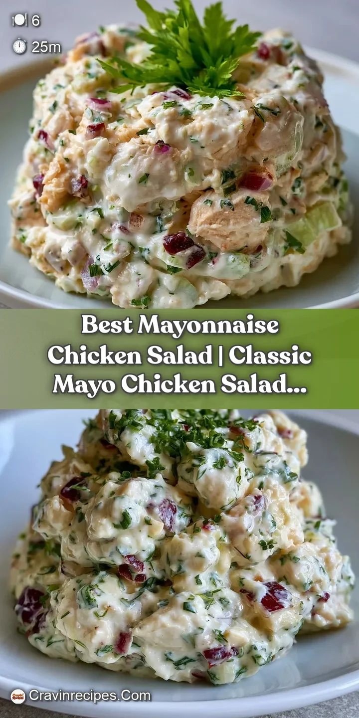 Close-up of chunky white meat coated in glossy, creamy mayonnaise with flecks of black pepper and green herbs.