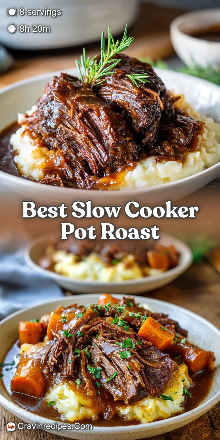 Close-up of a fork piercing tender, shredded pot roast, revealing the flavorful, savory juices within the slow-cooked meat.