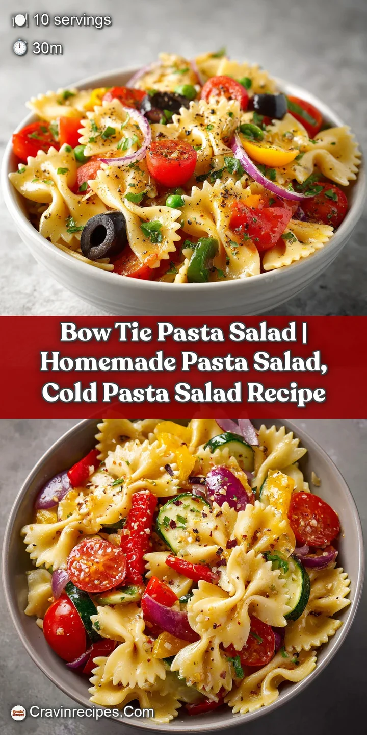 Close-up of jewel-toned bow tie pasta salad, showcasing tender pasta, bright bell peppers, and a glossy dressing.