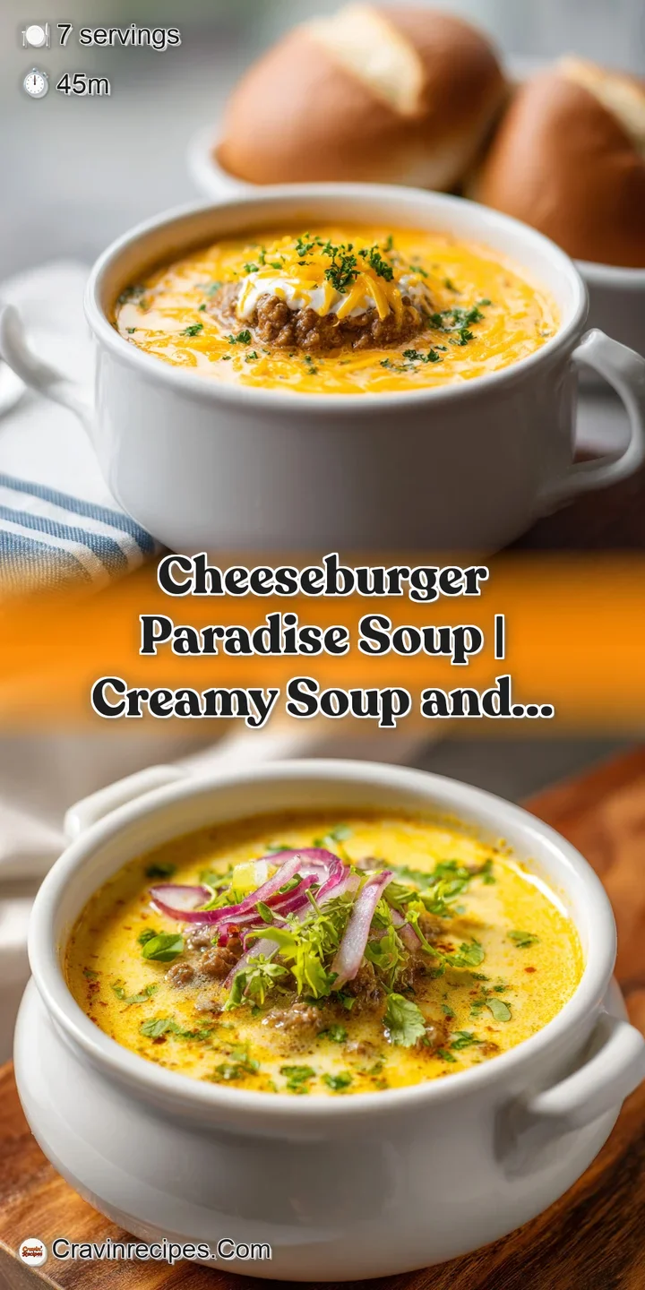 Close-up of a bubbling, cheesy soup filled with savory ground beef crumbles and diced vegetables.