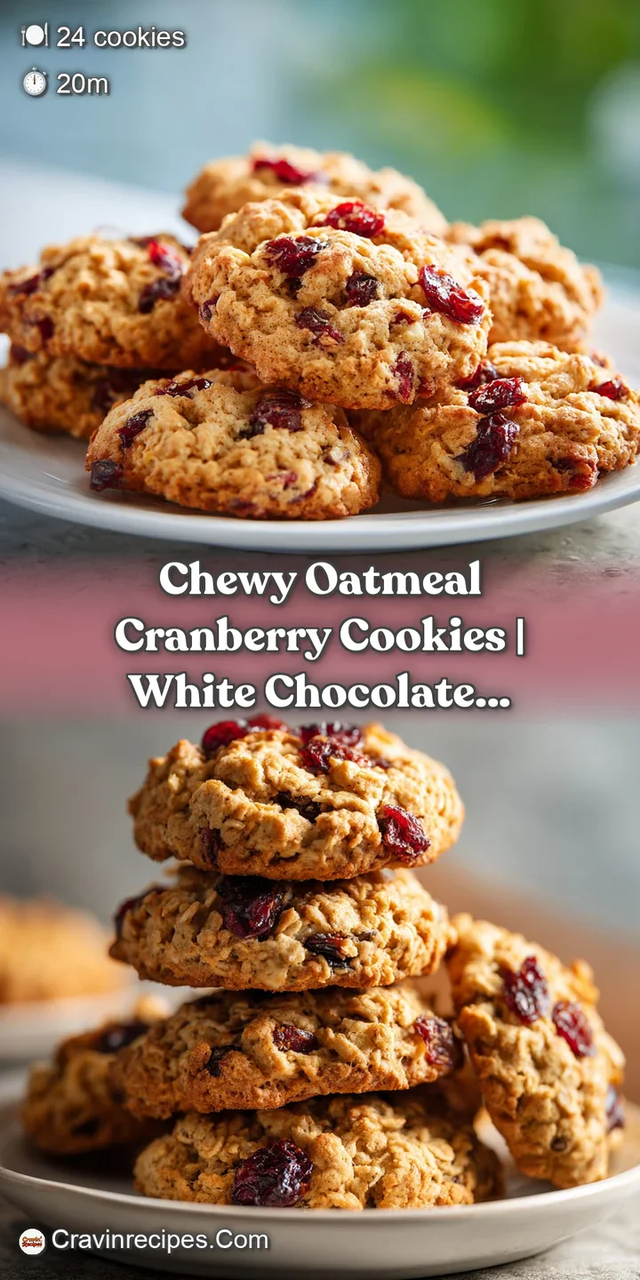 Close-up of a textured oatmeal cranberry cookie showing soft, chewy interior dotted with plump, juicy cranberries and cris...