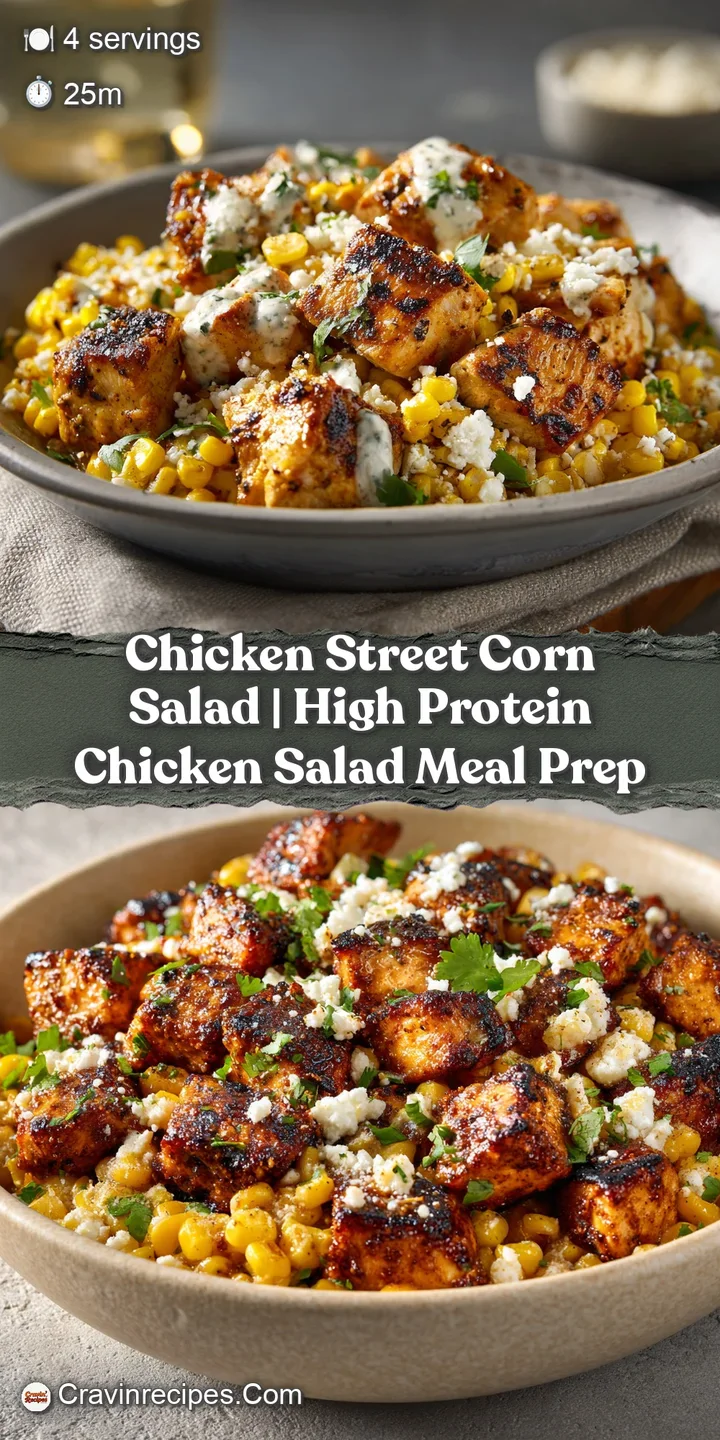 Close-up of charred golden corn kernels and juicy grilled chicken coated in a creamy sauce with a sprinkle of cheese.