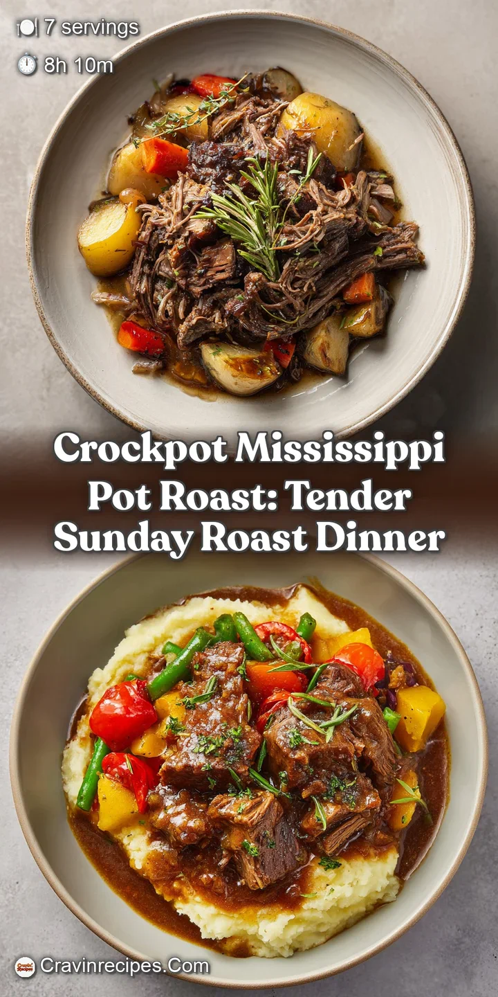 Close-up of the pot roast showcasing the dark, rich color and glistening texture of the beef with caramelized onions and p...