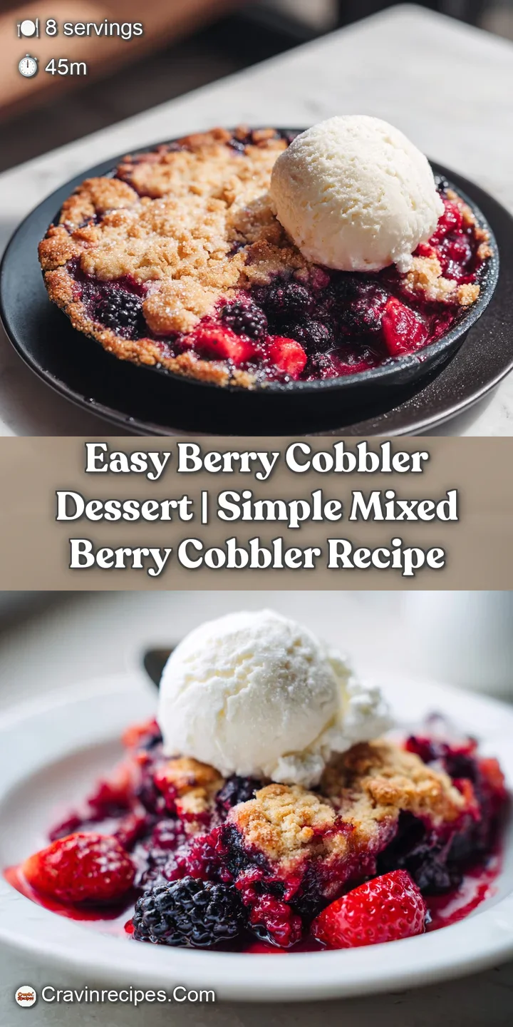Close-up of a fork lifting a piece of berry cobbler, revealing juicy, dark berries and a tender crumbly topping.