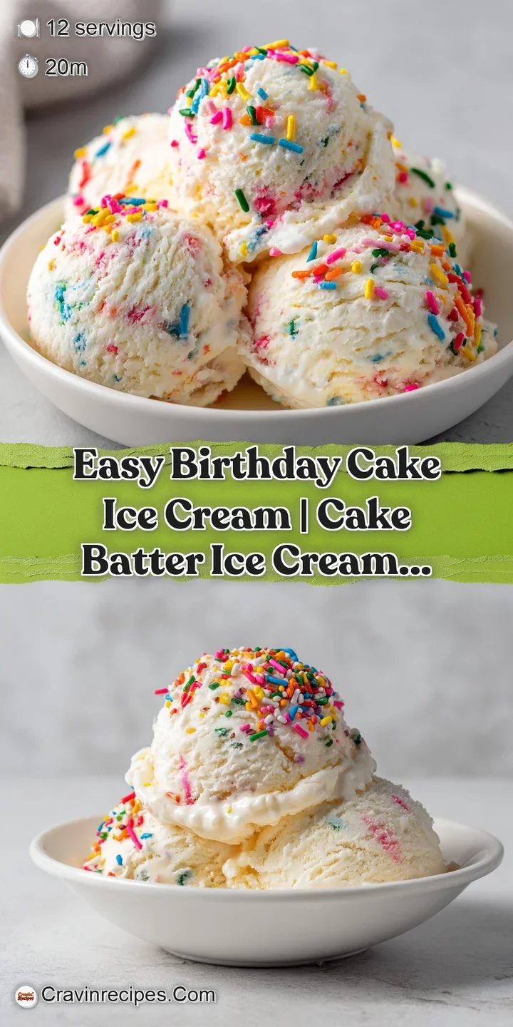 Close-up of no-churn ice cream with bright sprinkles and soft cake chunks. Airy, melt-in-your-mouth texture is visually ex...