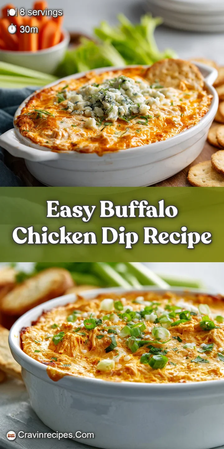 Close-up of hot, cheesy buffalo chicken dip. Swirls of melted cheese and savory chicken create a tempting, textured surface.