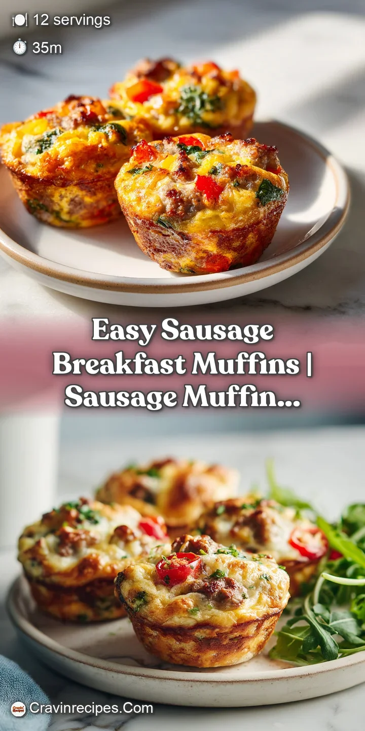 Close-up of a warm breakfast muffin, showcasing juicy sausage crumbles and melted cheese bubbling on top. A tempting break...