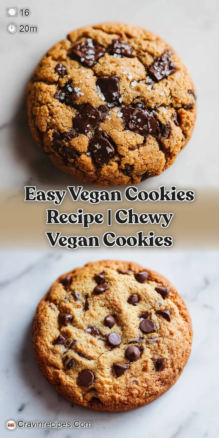 Close-up of a vegan cookie: crinkled top, soft edges, with visible chocolate chips. Warm color suggesting freshly baked de...