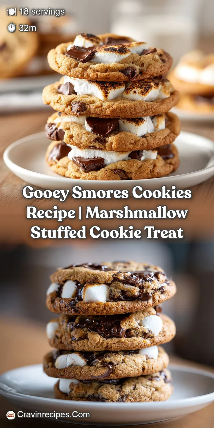 Close-up view showcasing the soft, chewy texture and gooey marshmallow center of a freshly baked smores cookie, hints of m...
