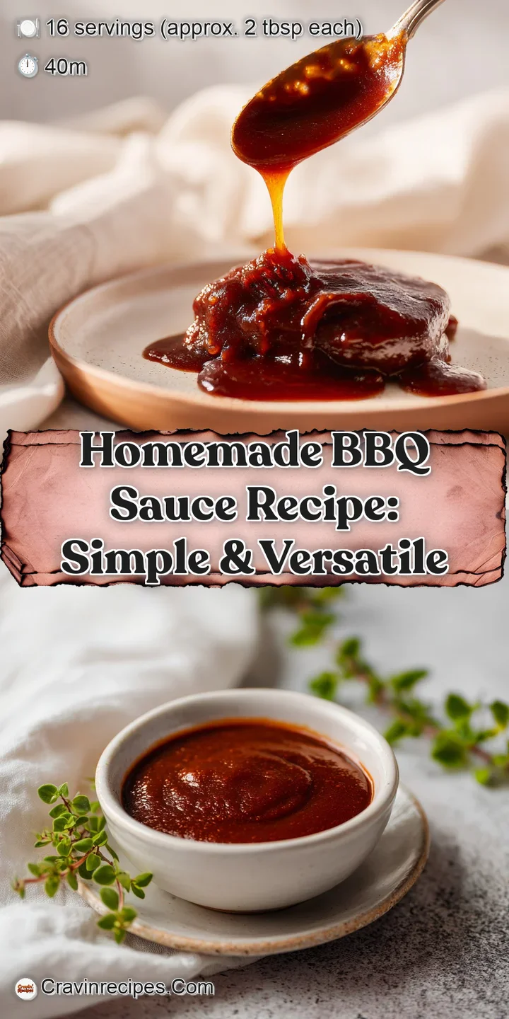 Thick, glossy, smoky red BBQ sauce with visible herb flecks, ready to coat.