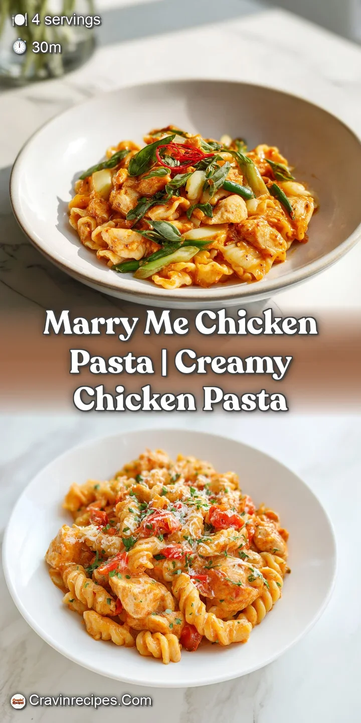 Close-up reveals a creamy, irresistible pasta dish with sun-dried tomatoes, juicy chicken and flecks of fresh herbs. Ready...