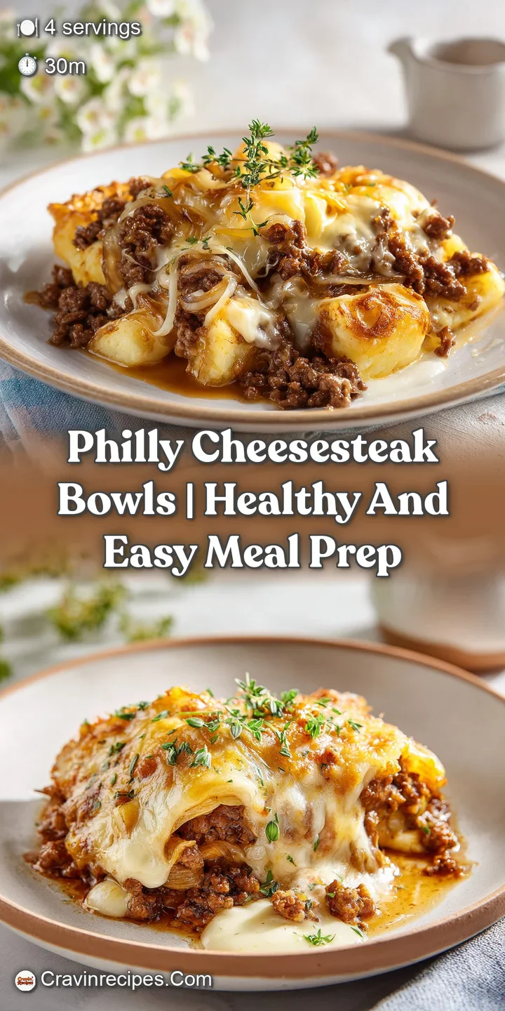 Macro shot of melted, bubbly cheese stretching over tender brown beef and charred green peppers in a warm bowl.