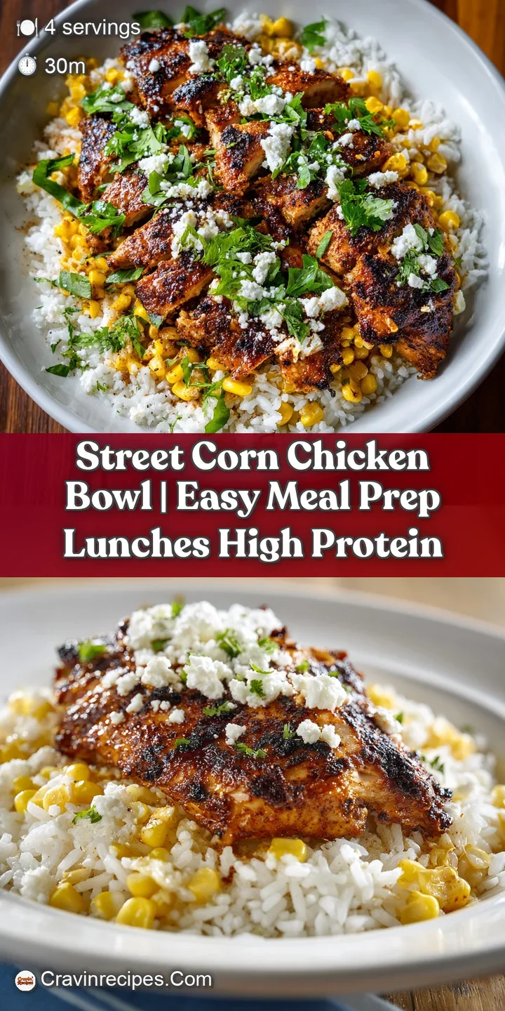 Close-up of charred gold corn kernels and juicy chicken topped with a creamy sauce and a sprinkle of fresh herbs.