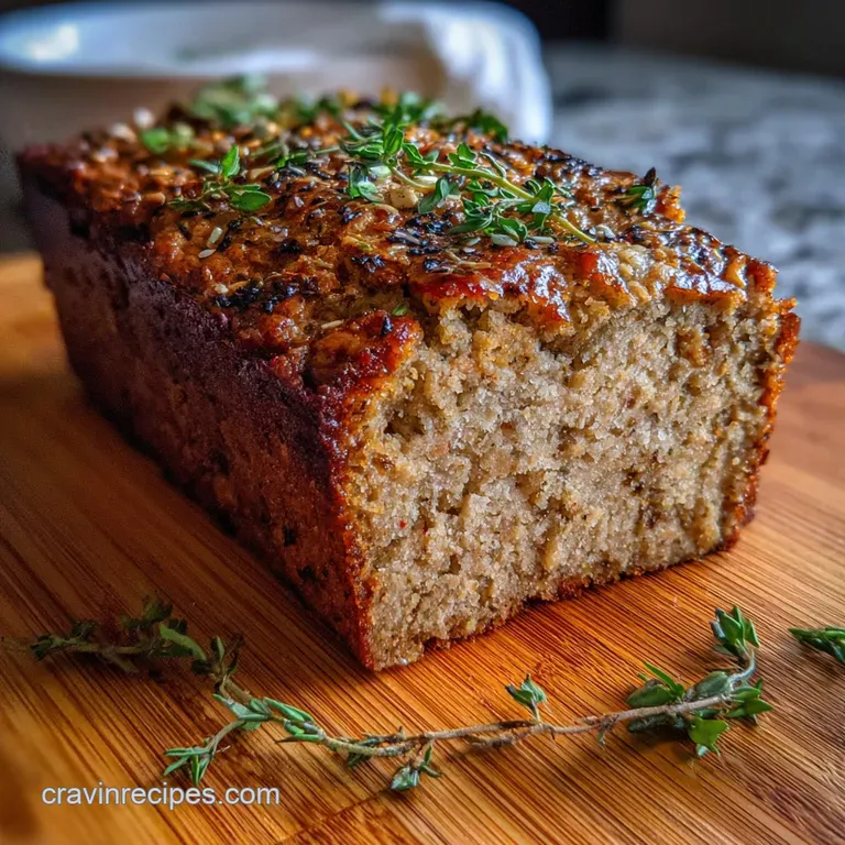 A thick slice of glazed meatloaf with a deep red sauce, presented with vibrant green peas and creamy mashed potatoes. Comf...