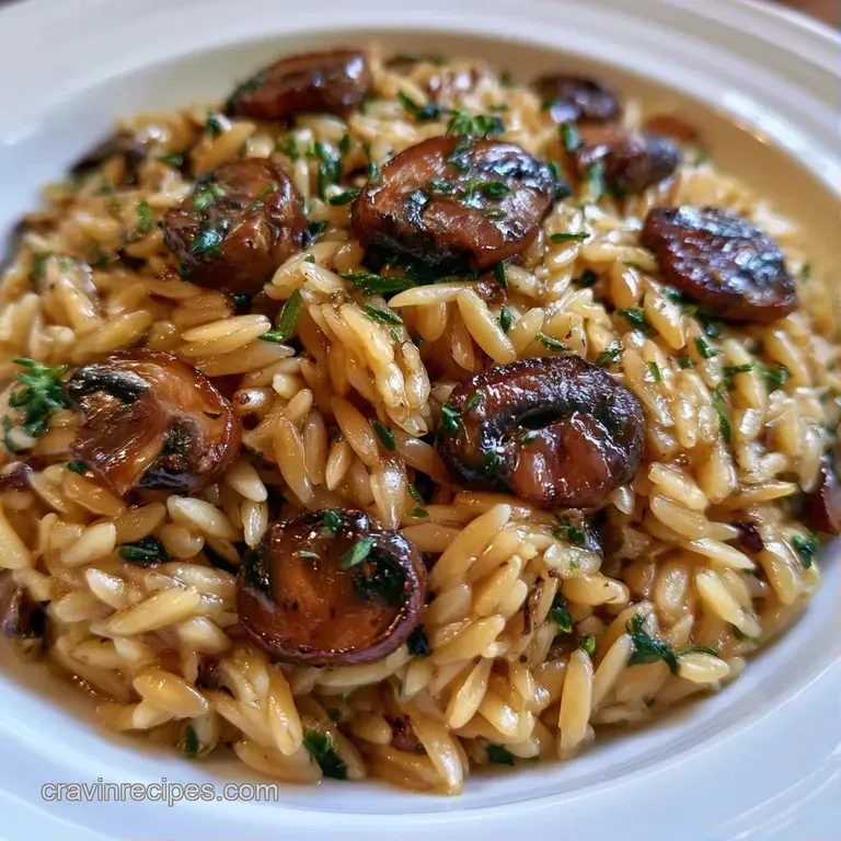 Elegant white ceramic bowl of creamy pasta and earthy brown mushrooms, garnished with herbs on a neutral background.