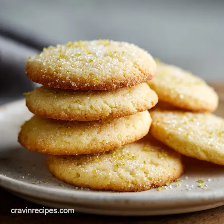 Delicate Danish butter cookies on a fluted white plate, showcasing their golden edges and textured tops. Elegantly sweet t...
