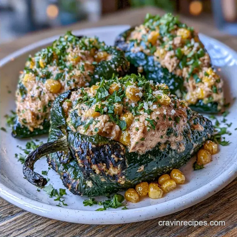 Creamy Chicken Stuffed Poblano Peppers