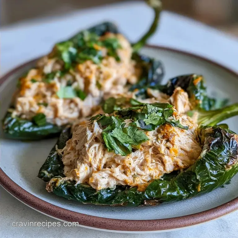 Healthy Creamy Chicken Stuffed Poblanos