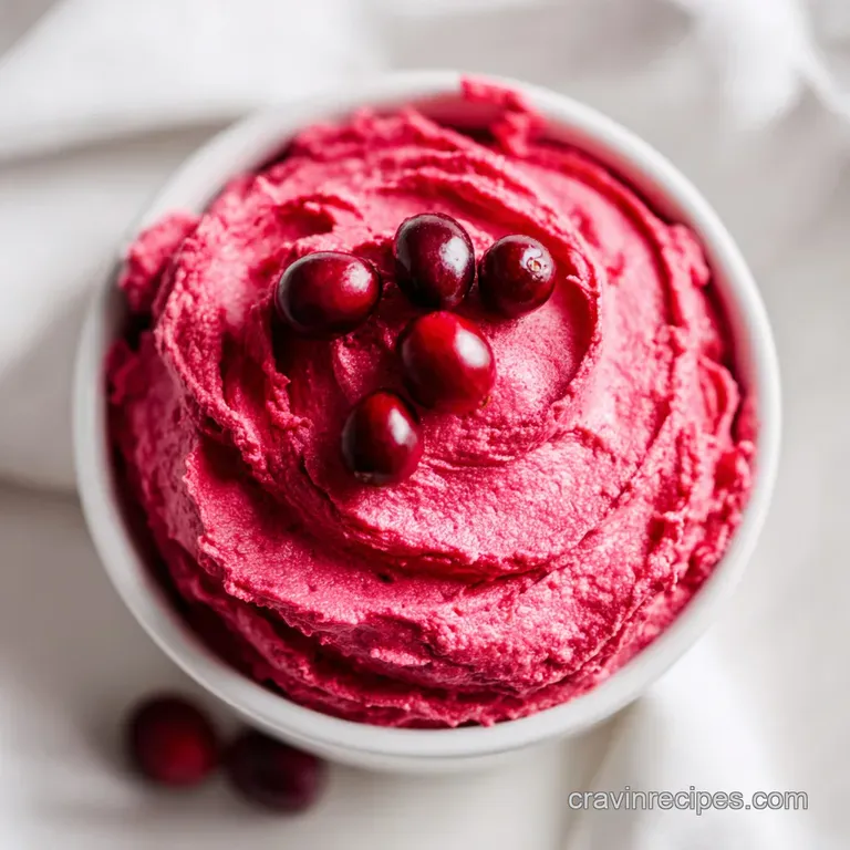 A dollop of silky cranberry honey butter melting on warm, crusty bread.