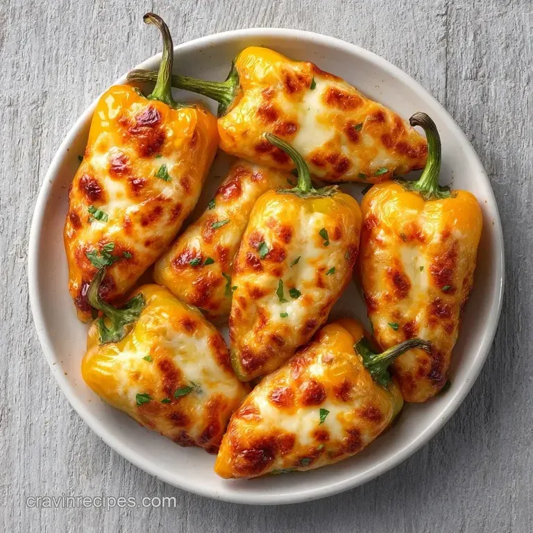 An array of colorful mini peppers filled with creamy white cheese and topped with a sprinkle of fresh chives.