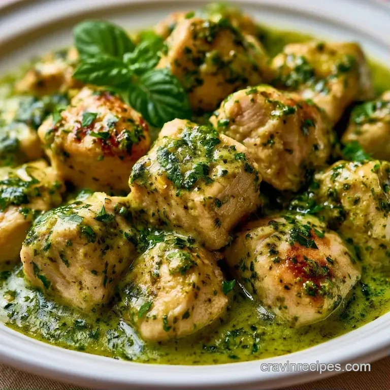 Creamy chicken and charred poblano strips plated in a white bowl, garnished with fresh cilantro and lime wedges.