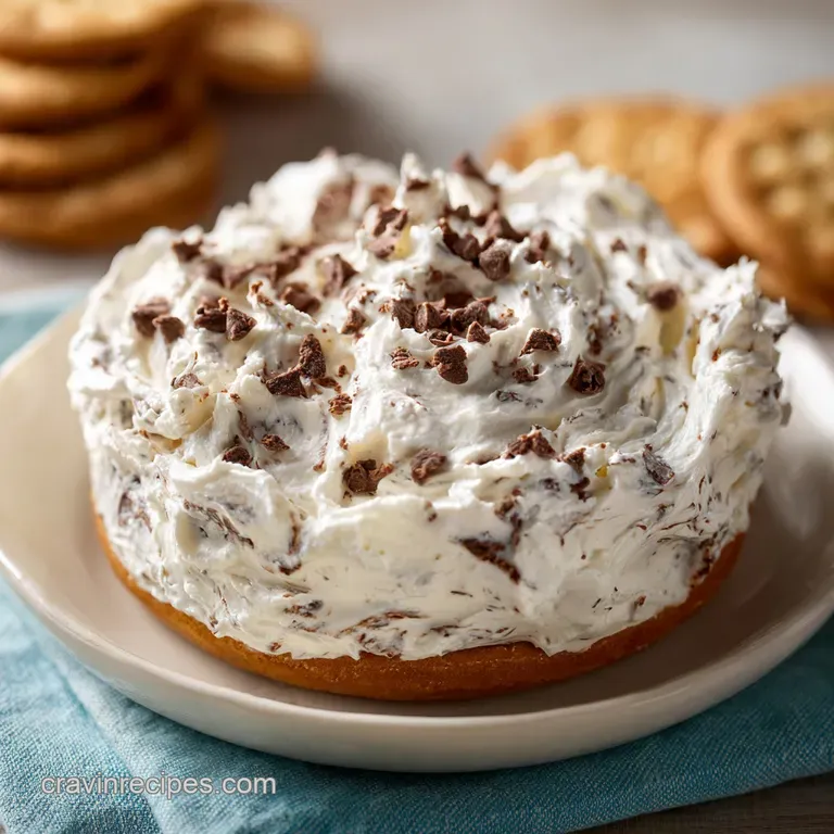 A scoop of smooth, sweet dip artfully placed on a white plate with a scattering of crunchy cookies.