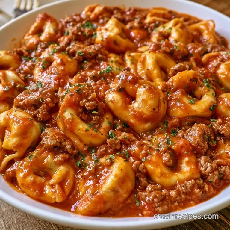 Creamy Ground Beef Tortellini Skillet