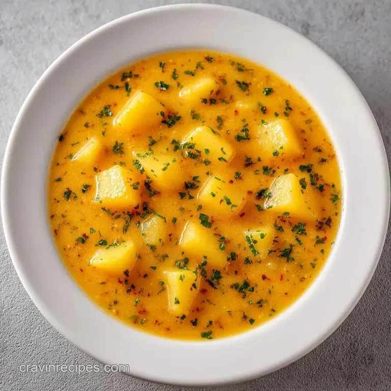 Thick, pale yellow soup in a white ceramic bowl on a rustic wooden table with a side of toasted sourdough bread.