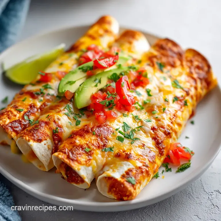 A vibrant platter of enchiladas, showcasing layers of tender chicken and bright green cilantro.