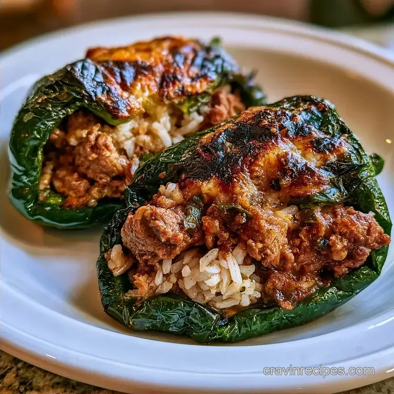Easy Ground Beef Stuffed Poblanos with Rice