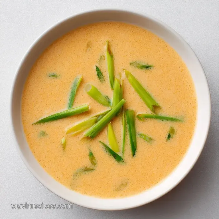 Velvety white soup in a minimalist bowl, topped with bright green herbs and a squeeze of fresh yellow lime.