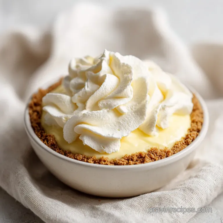A clean slice of creamy custard pie with a crisp golden crust on a white plate, garnished with a fresh mint leaf.