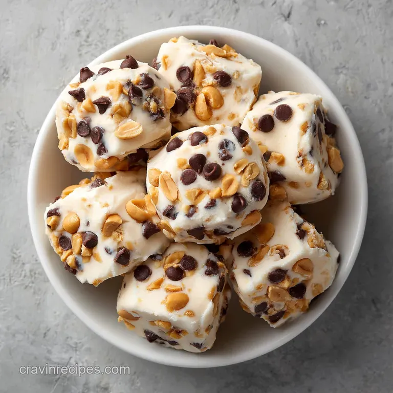 Pale tan frozen spheres arranged on a dark slate board, garnished with a dusting of crushed roasted peanuts.