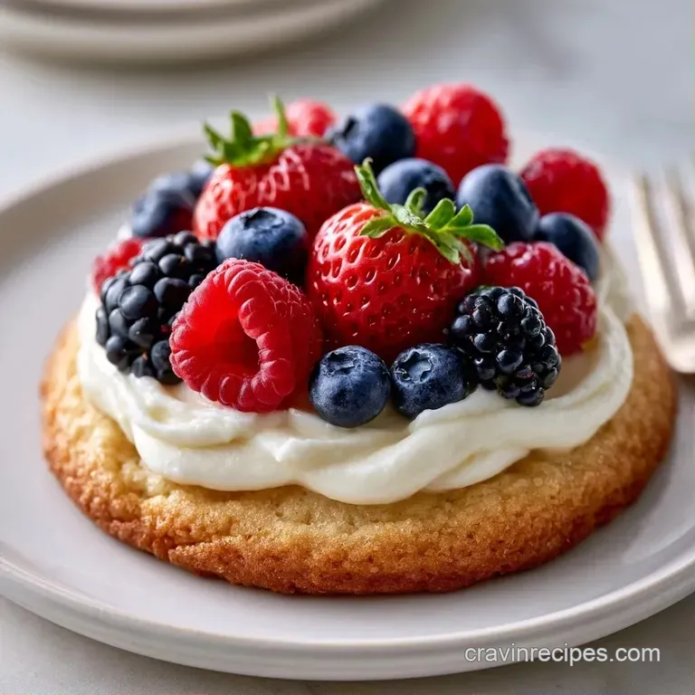 Neatly sliced dessert wedges on a marble slab, showcasing vibrant berries over a thick layer of cream frosting.