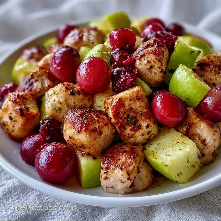 Chilled chicken salad served on a crisp lettuce leaf with vibrant red grapes and a sprinkle of fresh parsley.