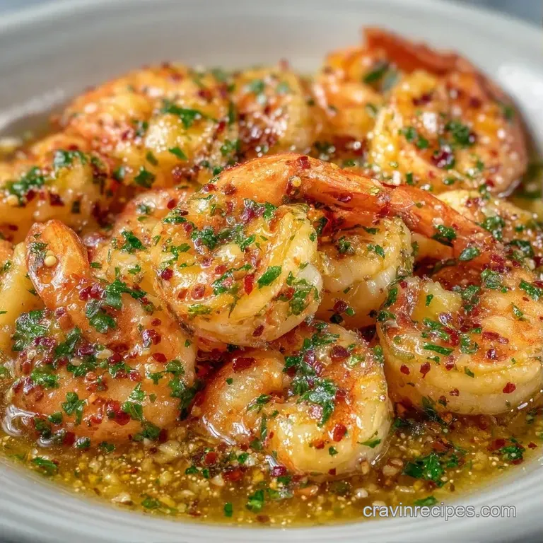 Saut&eacute;ed shrimp arranged on a white platter with lemon slices and a sprinkle of chopped herbs for a fresh look.